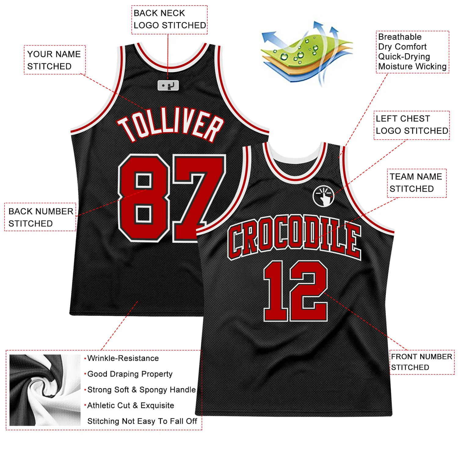 Custom Black Red-White Authentic Throwback Basketball Jersey