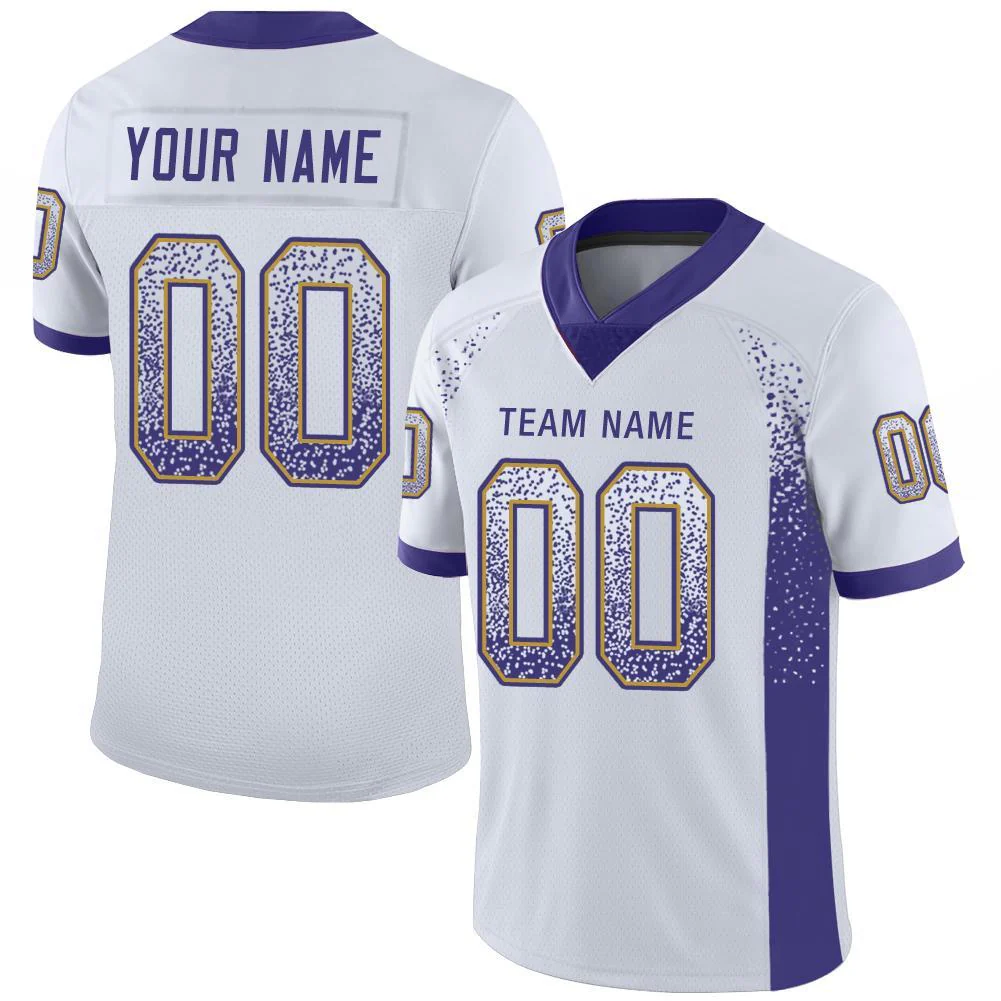Custom White Purple-Old Gold Drift Fashion Football Jersey
