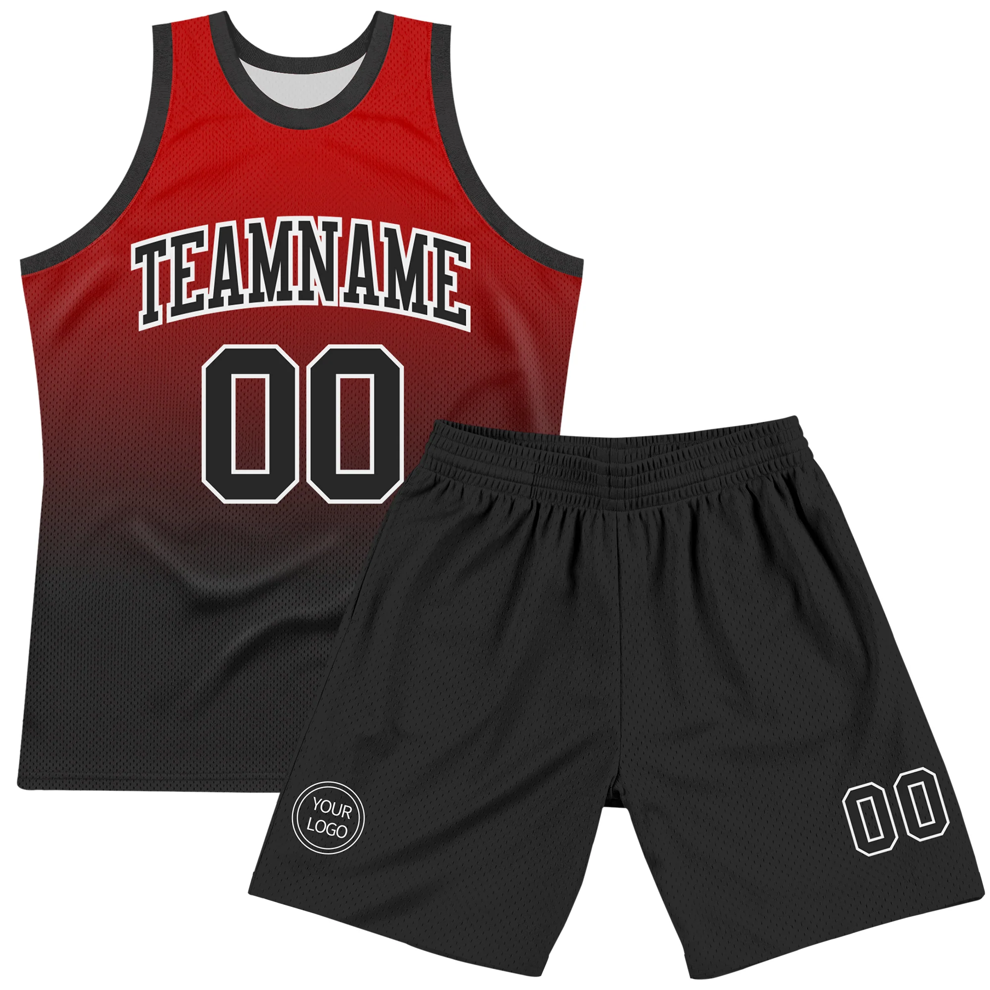 Custom Red Black-White Fade Fashion Round Neck Sublimation Basketball Suit Jersey