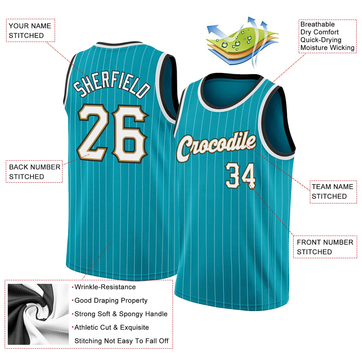 Custom Teal White Pinstripe White-Old Gold Authentic Basketball Jersey