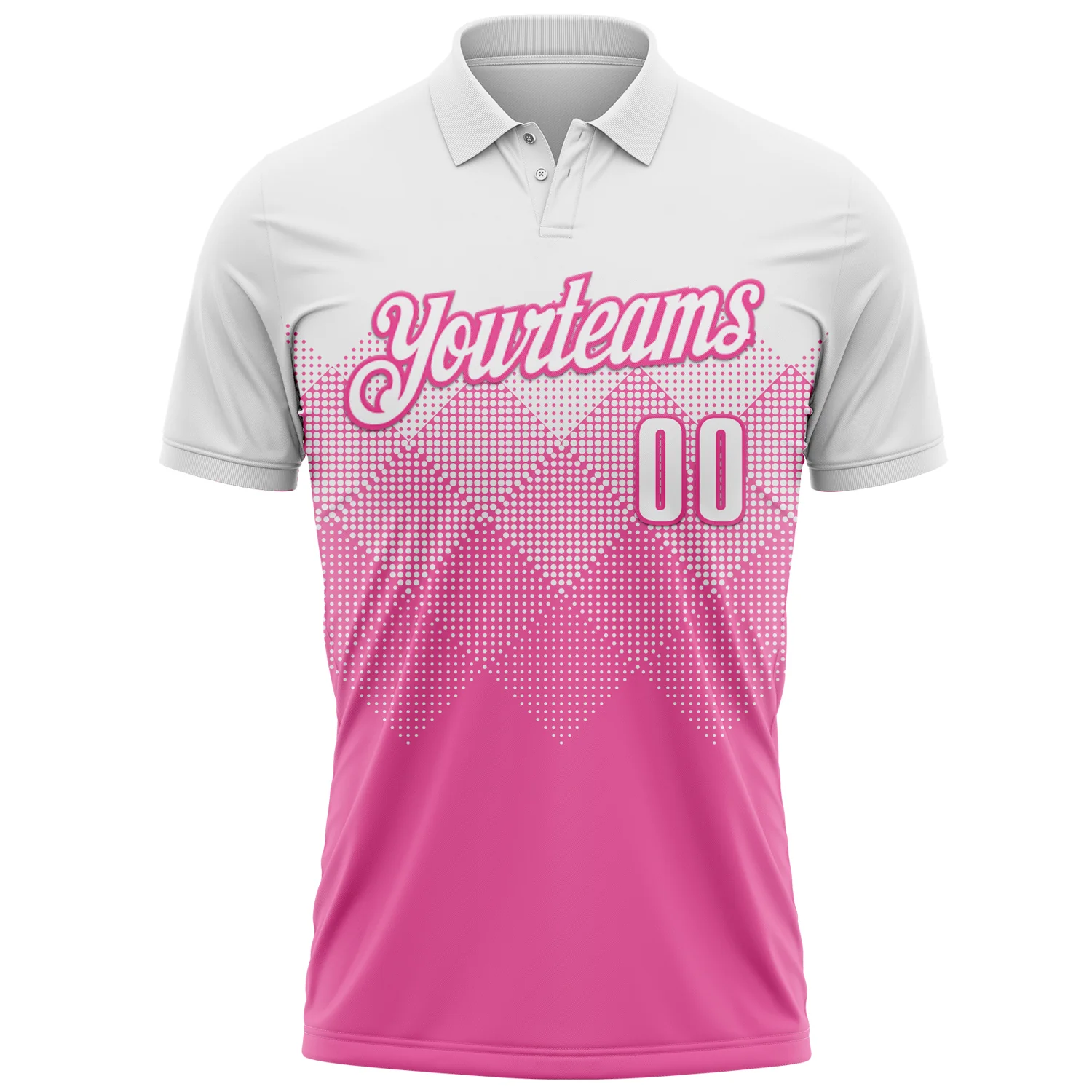 Custom White Pink 3D Pattern Design Gradient Square Shape Performance Polo Shirt
