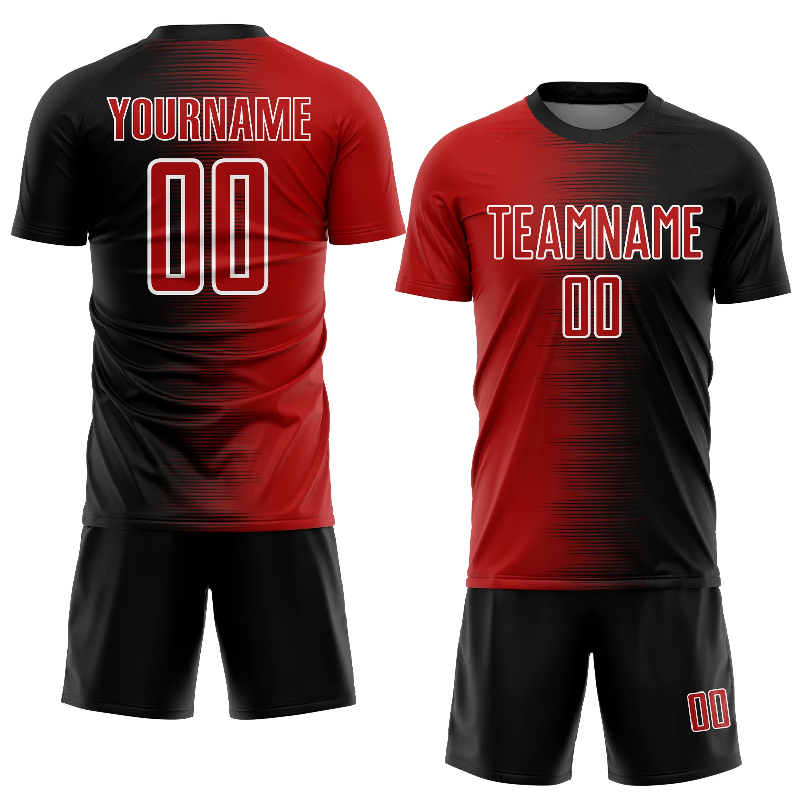 Custom Black Red-White Gradient Line Sublimation Soccer Uniform Jersey