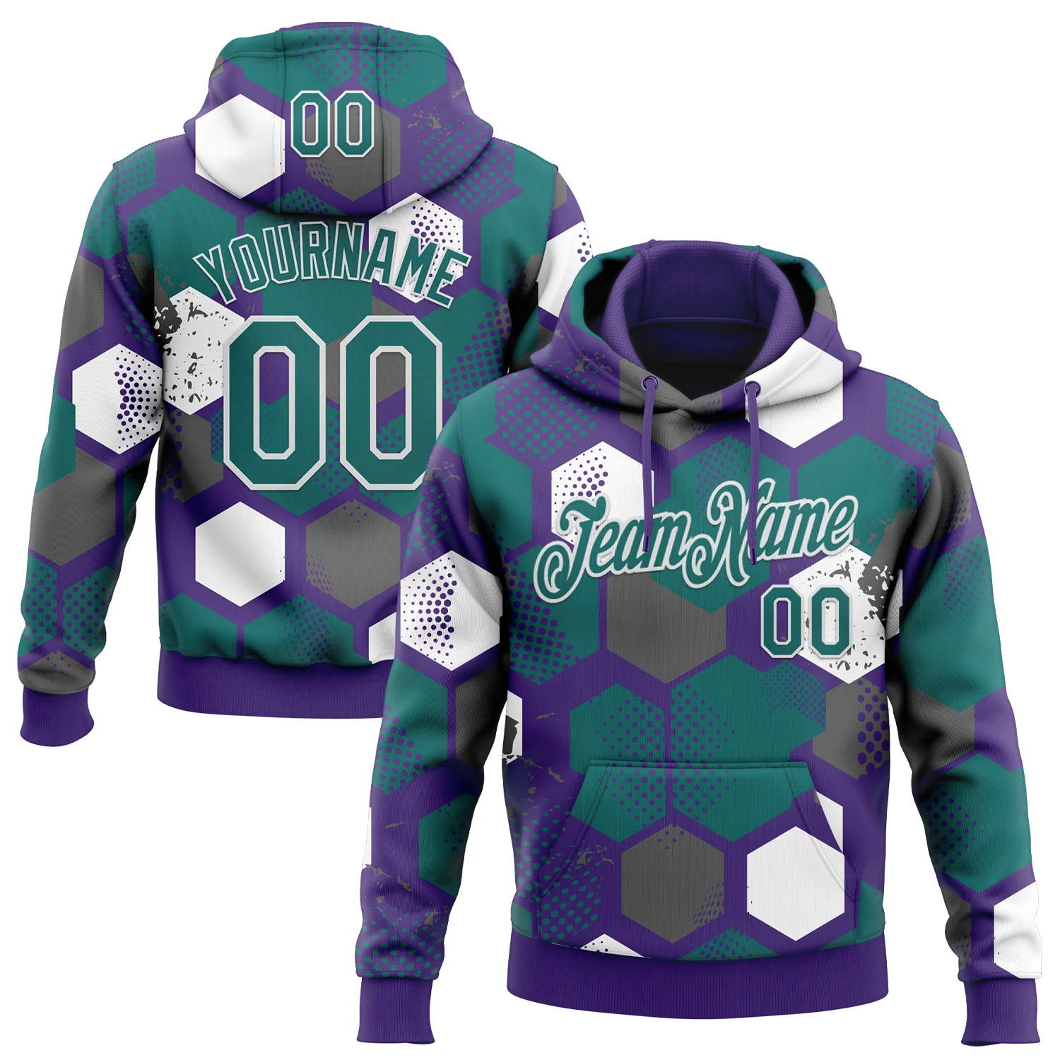 Custom Stitched Purple Teal-White 3D Pattern Design Geometric Shape Sports Pullover Sweatshirt Hoodie