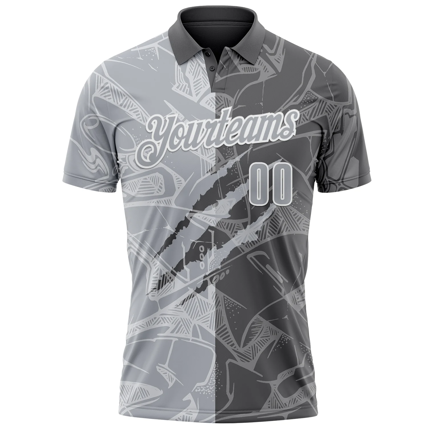 Custom Graffiti Pattern Gray Steel Gray-White 3D Scratch Performance Polo Shirt