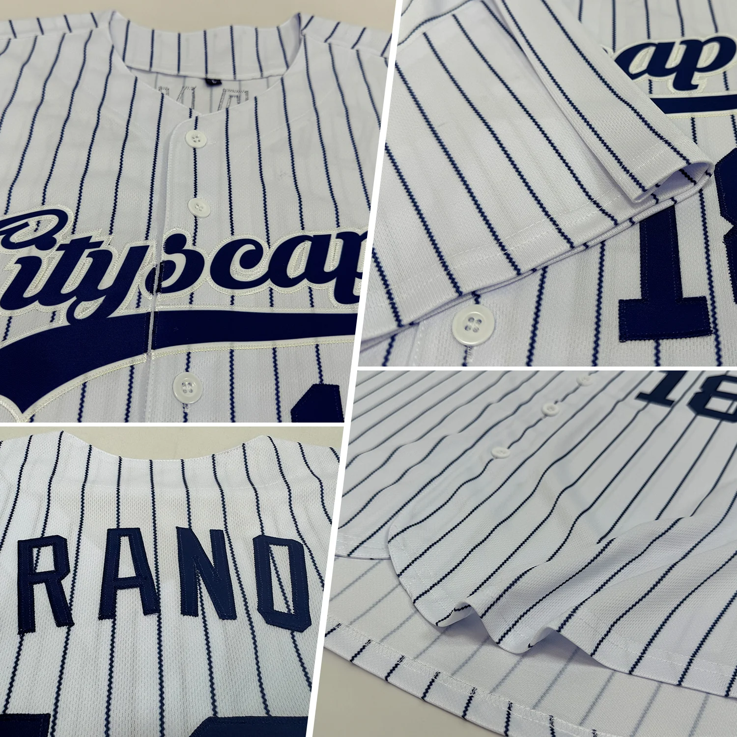 Custom White Navy Pinstripe Navy Authentic Baseball Jersey