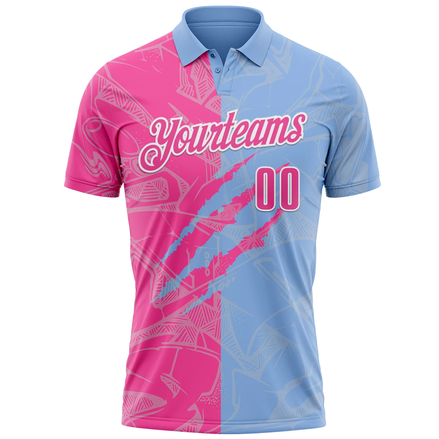 Custom Graffiti Pattern Pink Light Blue-White 3D Scratch Performance Polo Shirt