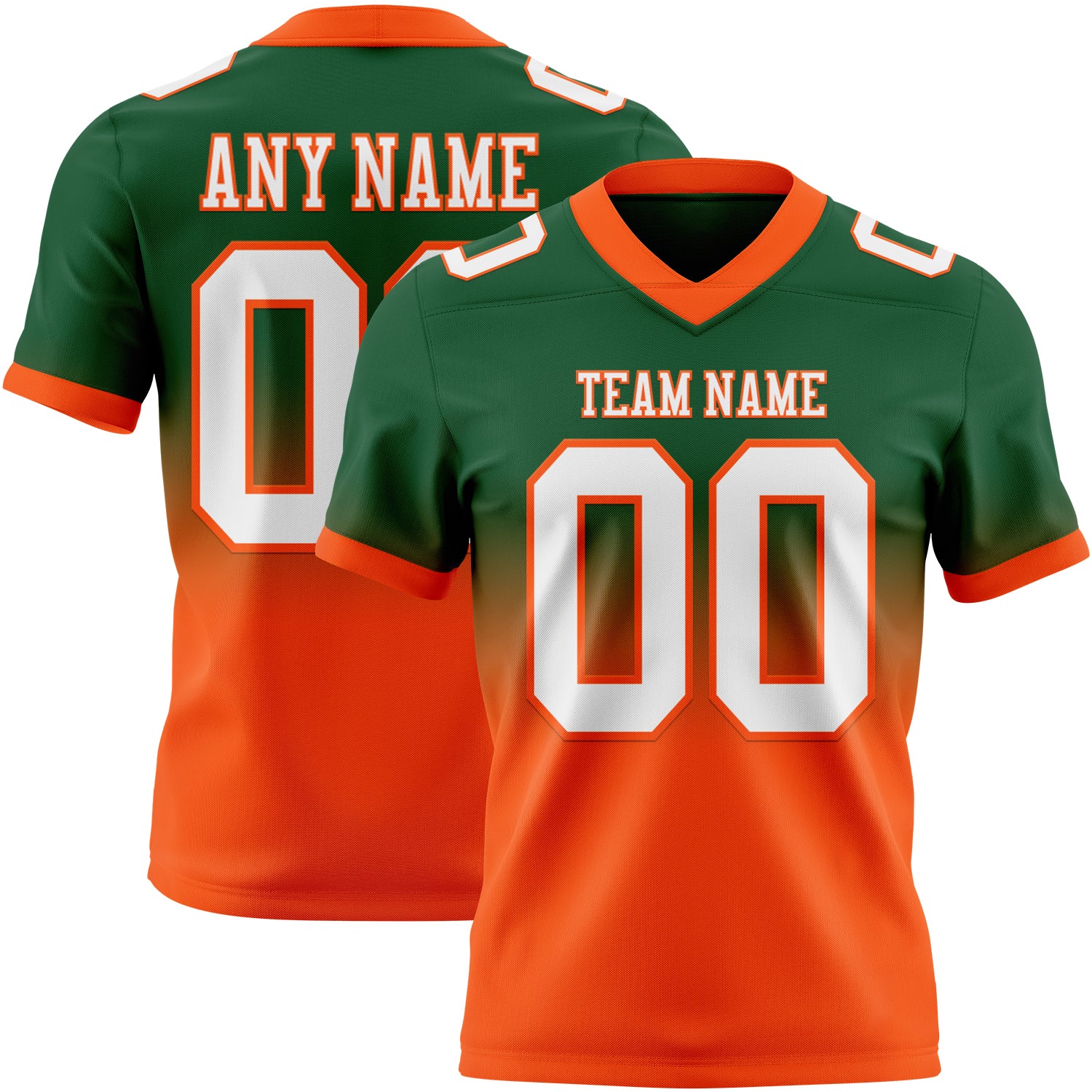 Custom Green White-Orange Authentic Fade Fashion Football Jersey