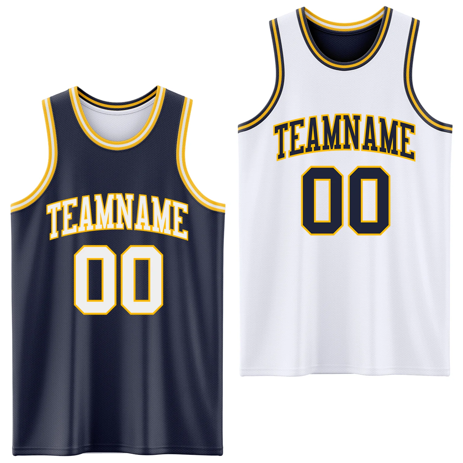 Custom Navy White-Gold Reversible Double Side Sublimation Basketball Suit Jersey