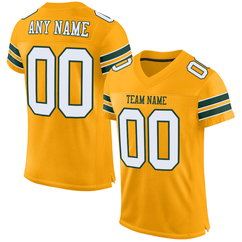 Custom Gold White-Green Mesh Authentic Football Jersey