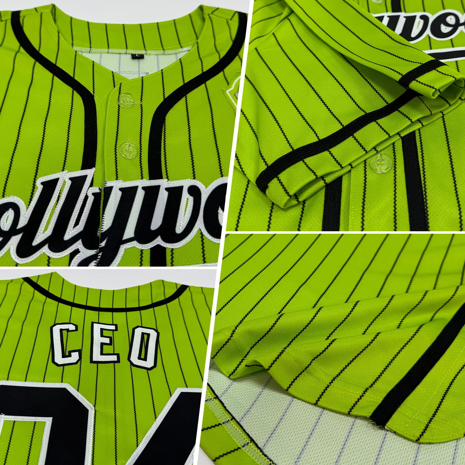 Custom Neon Green Black Pinstripe Black-White Authentic Baseball Jersey