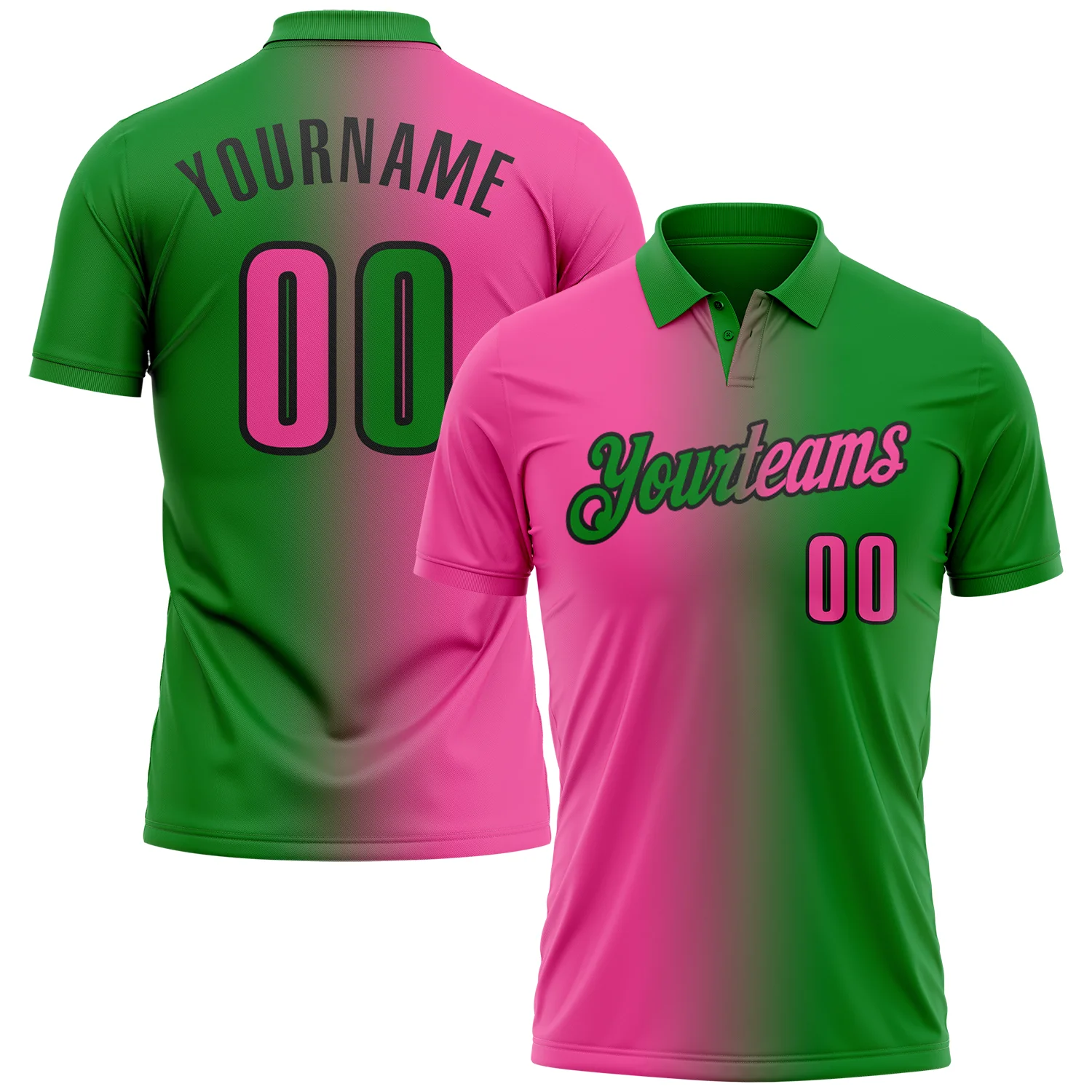 Custom Grass Green Pink-Black 3D Gradient Fashion Performance Polo Shirt