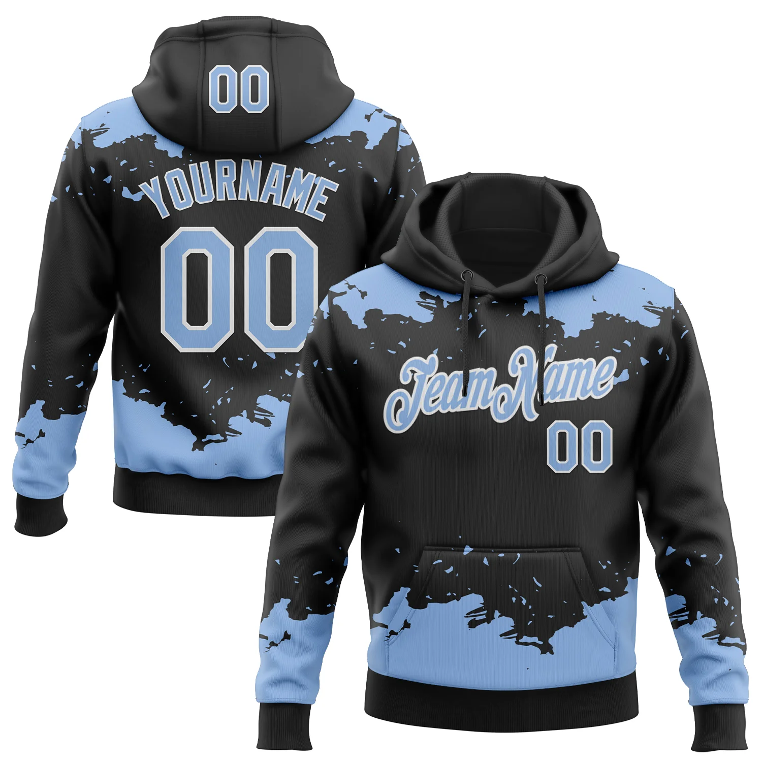 Custom Stitched Black Light Blue-White 3D Pattern Design Fragment Sports Pullover Sweatshirt Hoodie