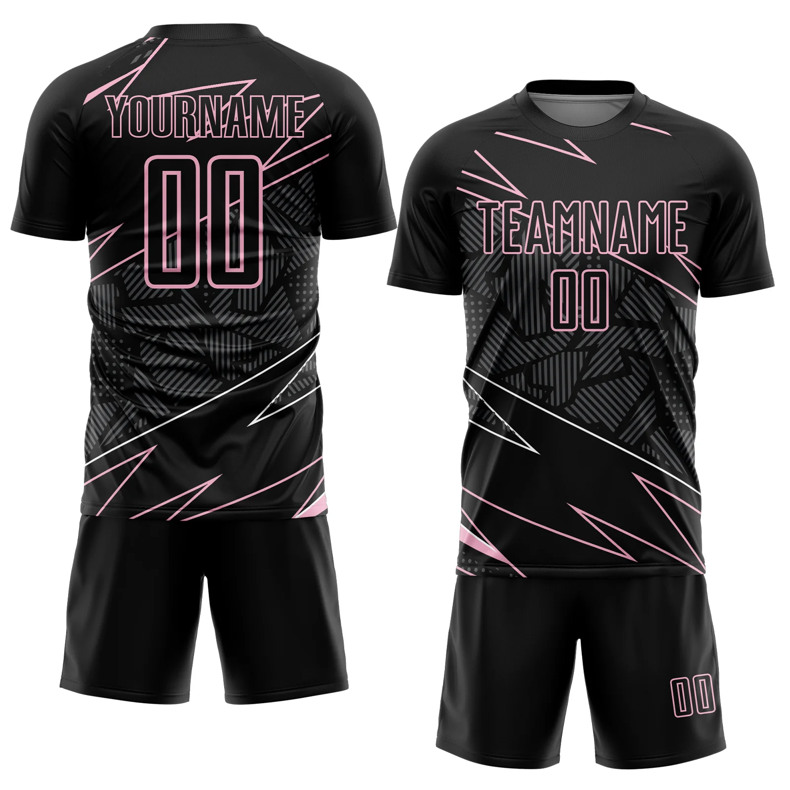 Custom Black Light Pink Lines Sports Sublimation Soccer Uniform Jersey