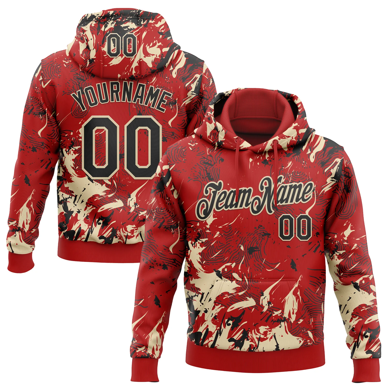Custom Stitched Red Black-Cream 3D Pattern Design Splash Sports Pullover Sweatshirt Hoodie
