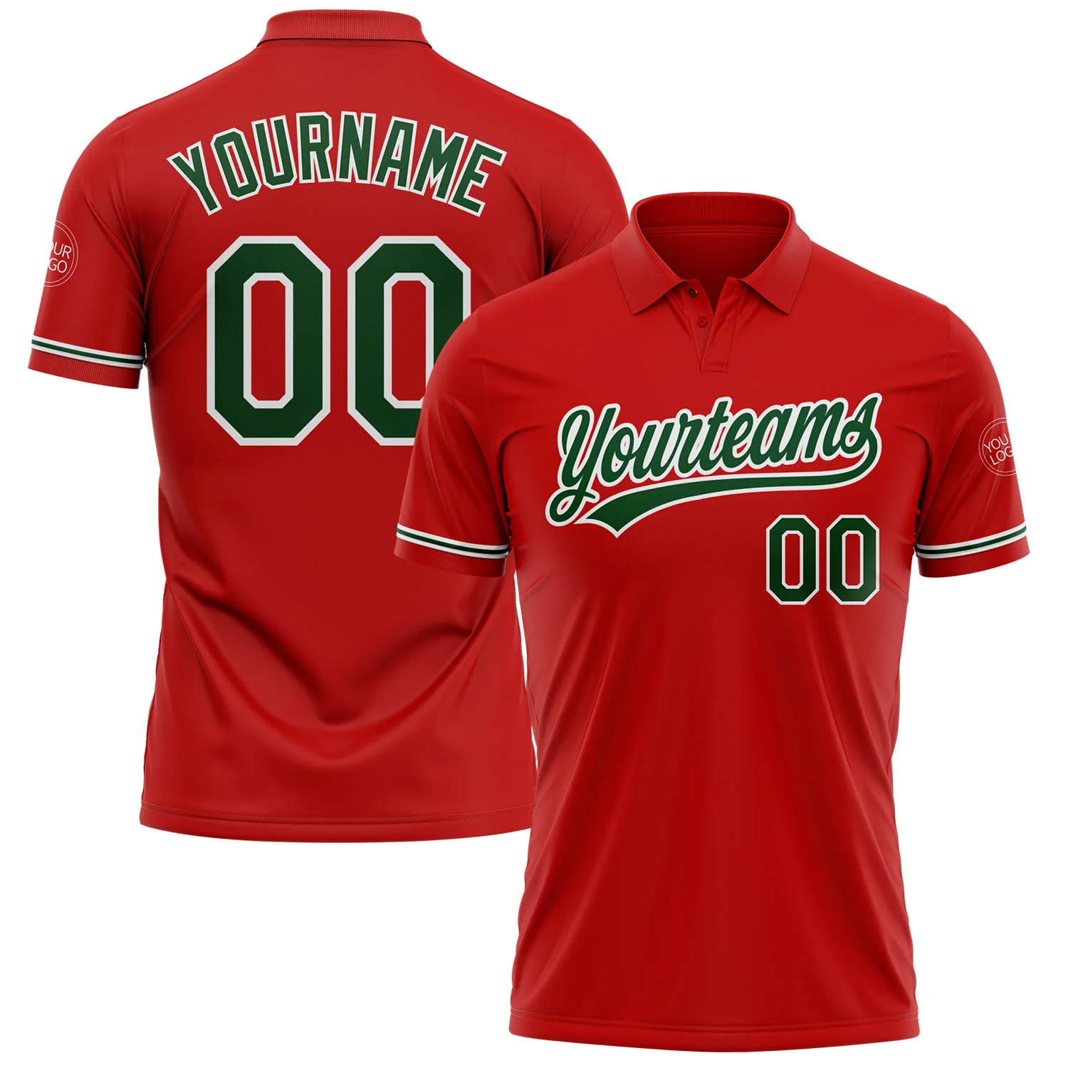 Custom Red Green-White Performance Vapor Golf Polo Shirt