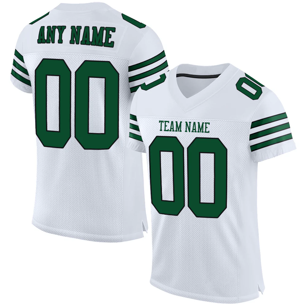Custom White Grass Green-Black Mesh Authentic Football Jersey