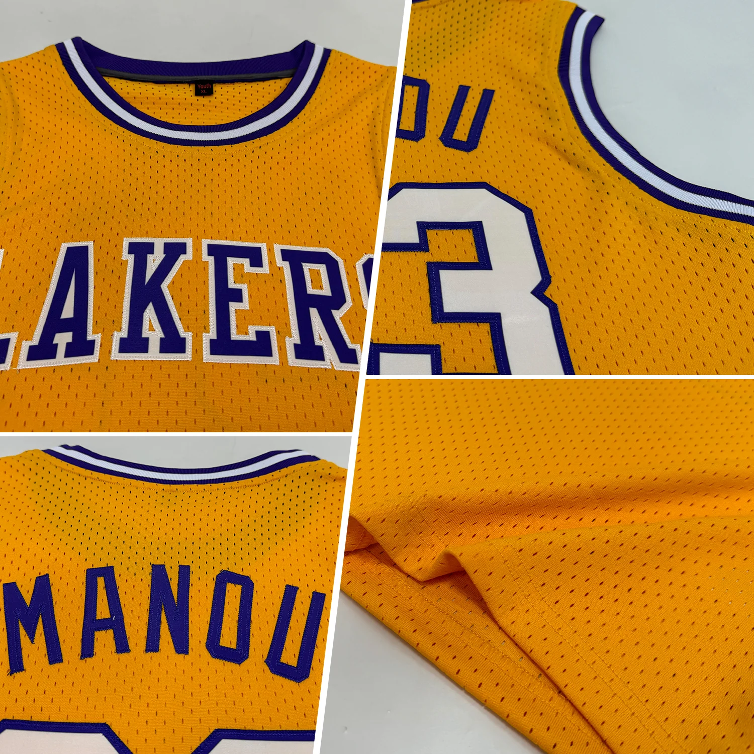 Custom Gold White-Purple Authentic Throwback Basketball Jersey