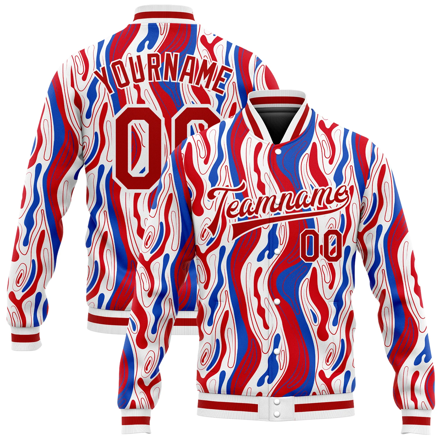 Custom Figure Red-Royal 3D Pattern Design Bomber Full-Snap Varsity Letterman Jacket