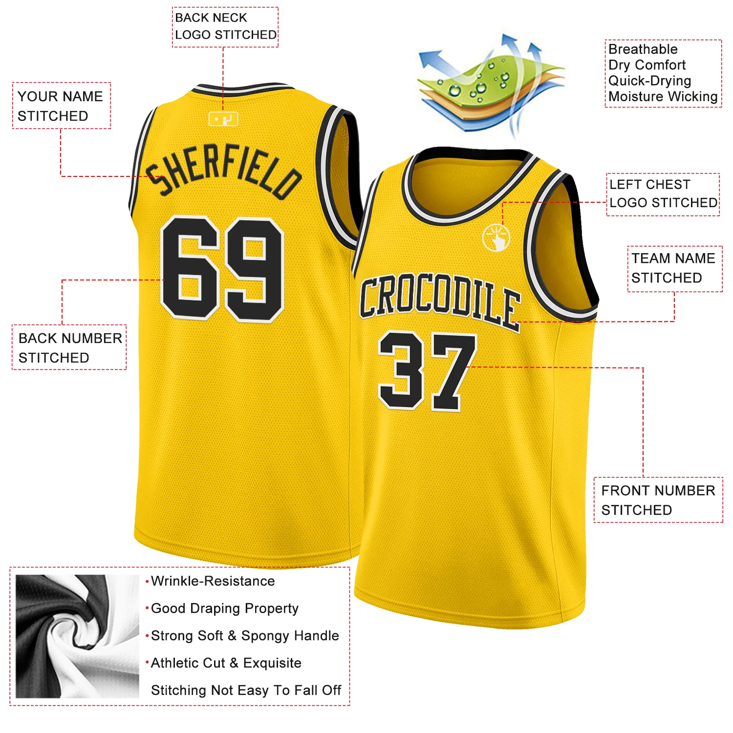 Custom Yellow Black-White Authentic Basketball Jersey