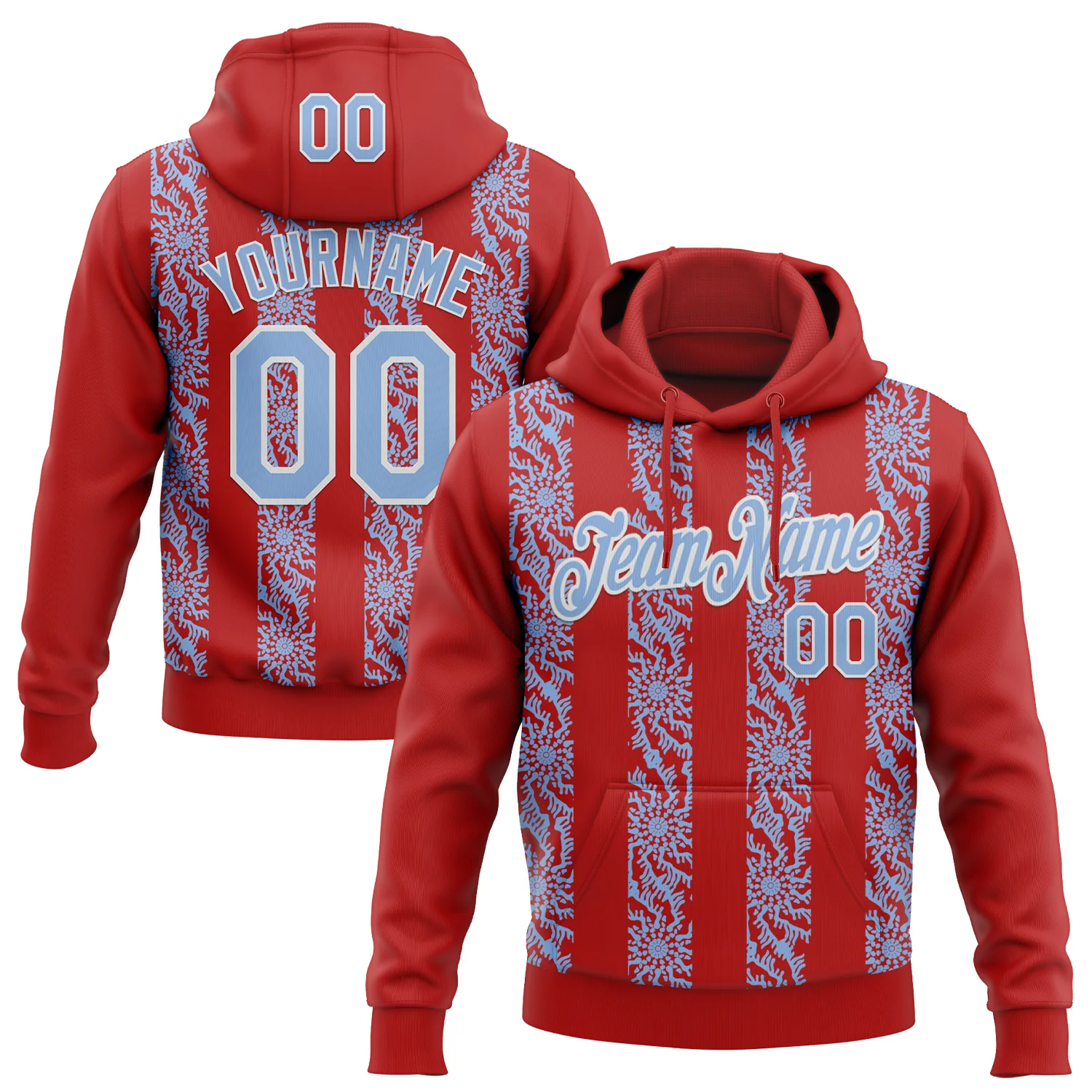 Custom Stitched Red Light Blue-White 3D Pattern Design Abstract Shape Sports Pullover Sweatshirt Hoodie