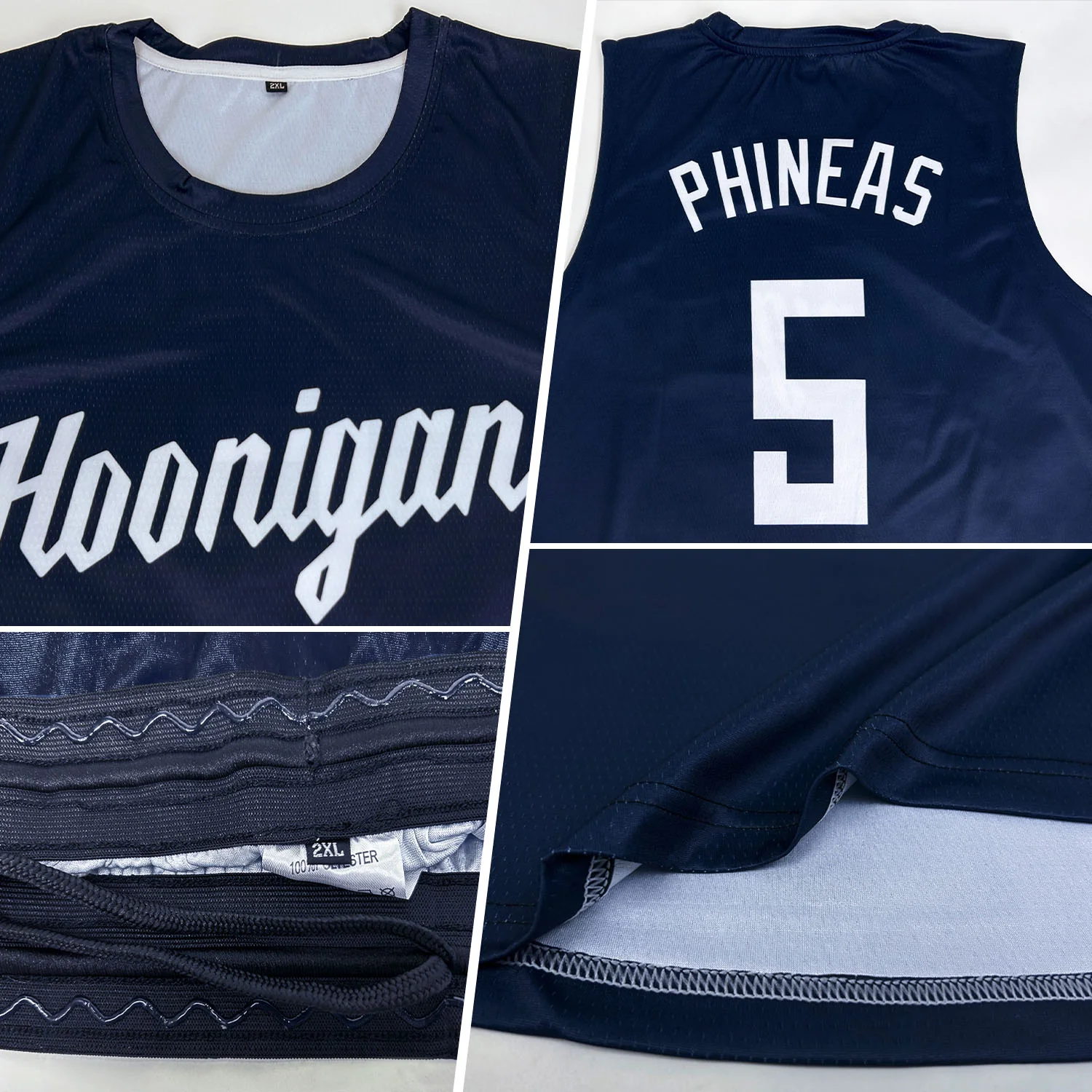 Custom Navy White Round Neck Suit Basketball Jersey