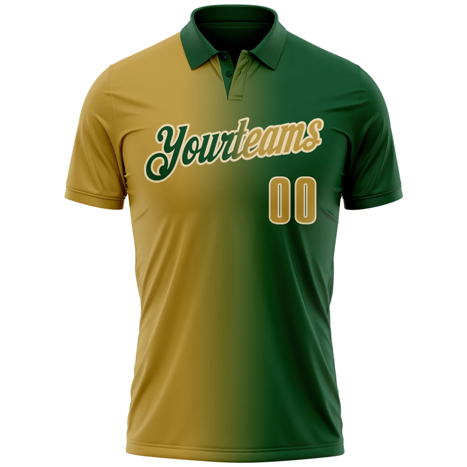 Custom Green Old Gold-Cream 3D Gradient Fashion Performance Polo Shirt