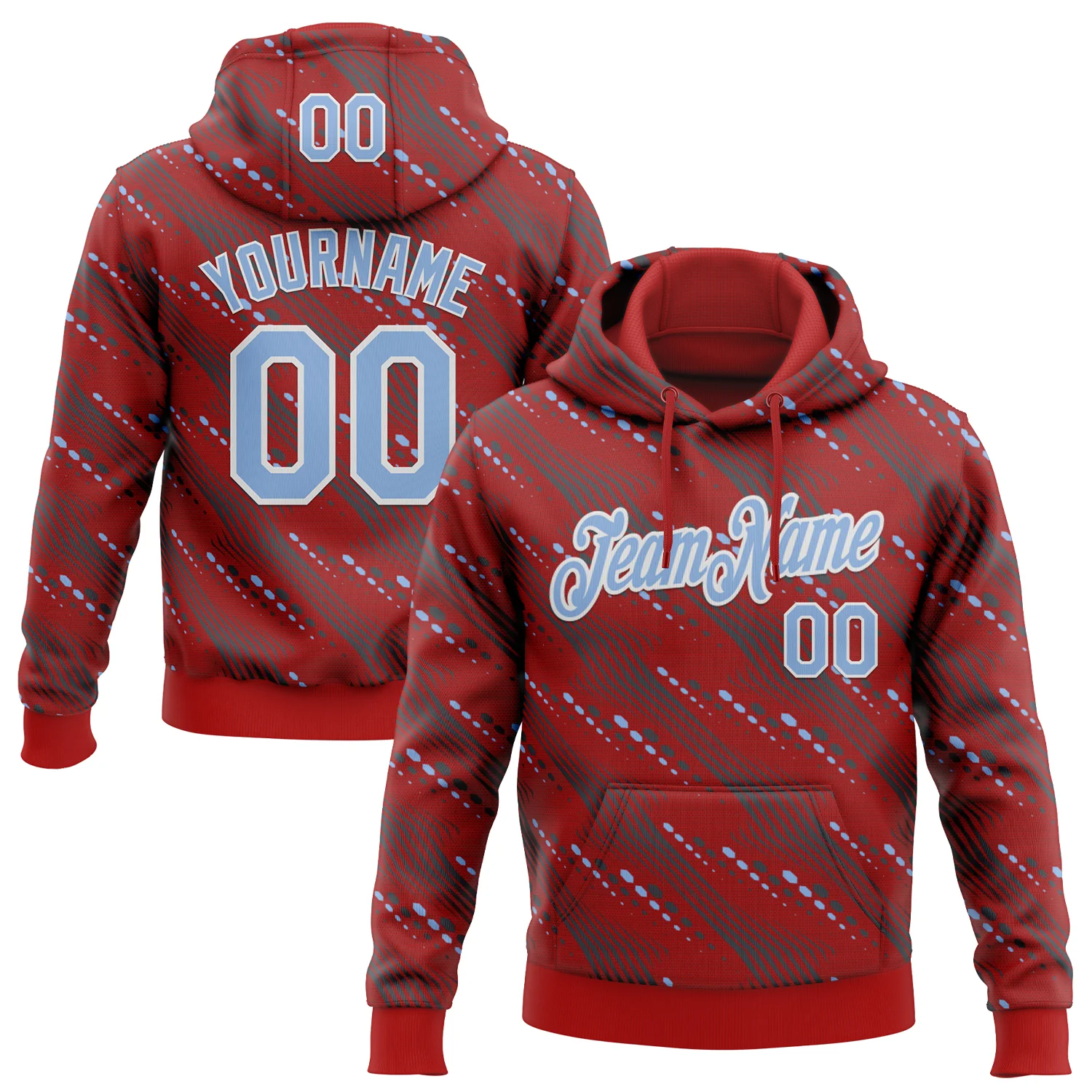 Custom Stitched Red Light Blue-White 3D Pattern Design Slant Lines Sports Pullover Sweatshirt Hoodie