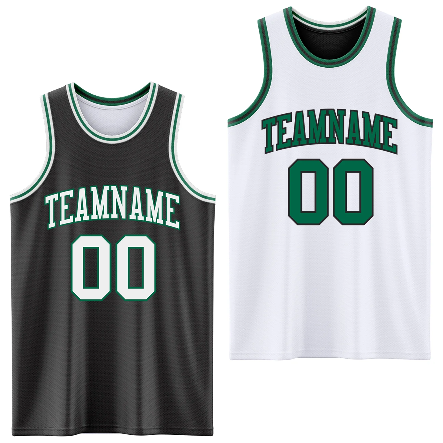 Custom Reversible Black White-Kelly Green Double Side Sublimation Basketball Suit Jersey