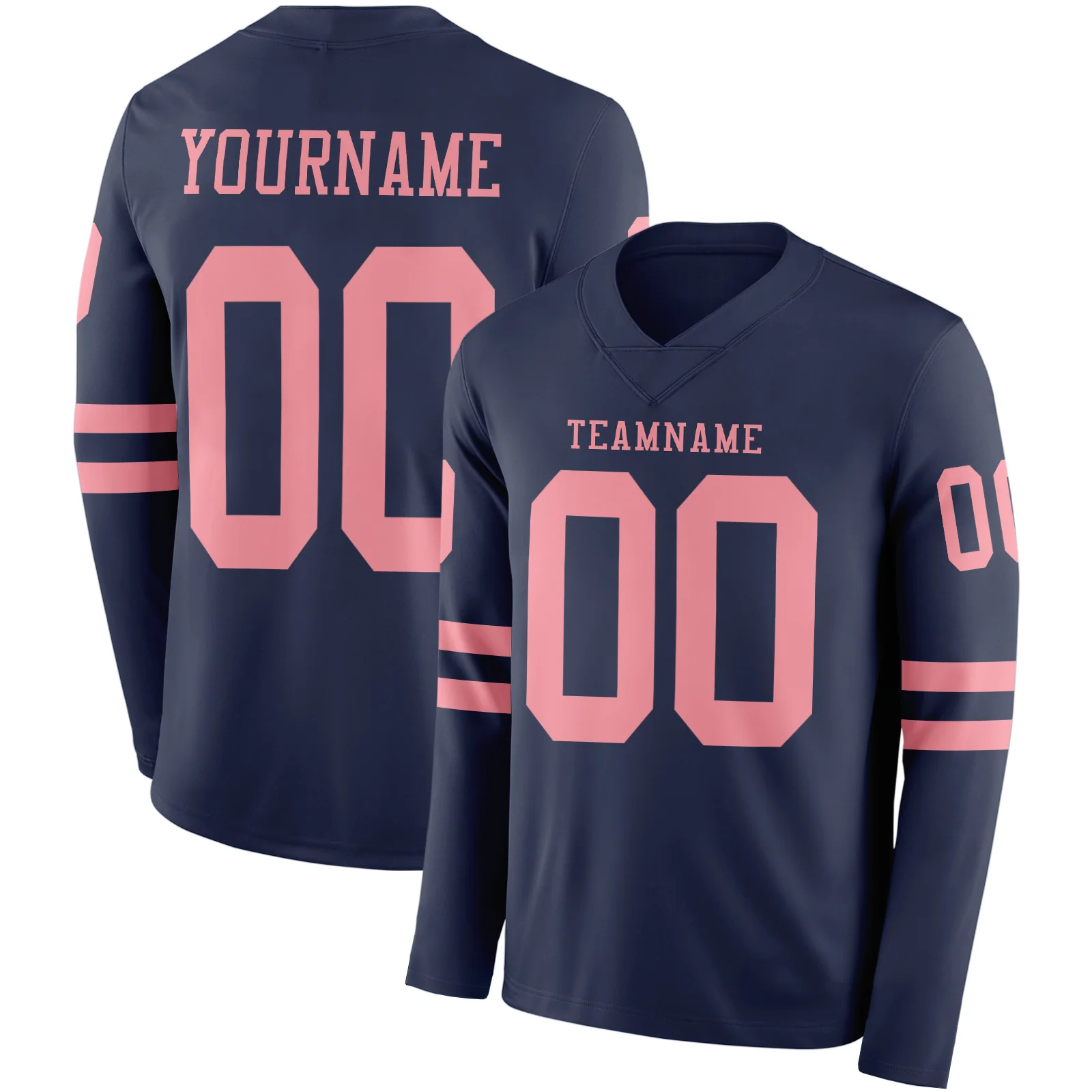 Custom Navy Medium Pink Long Sleeve Authentic Football Jersey