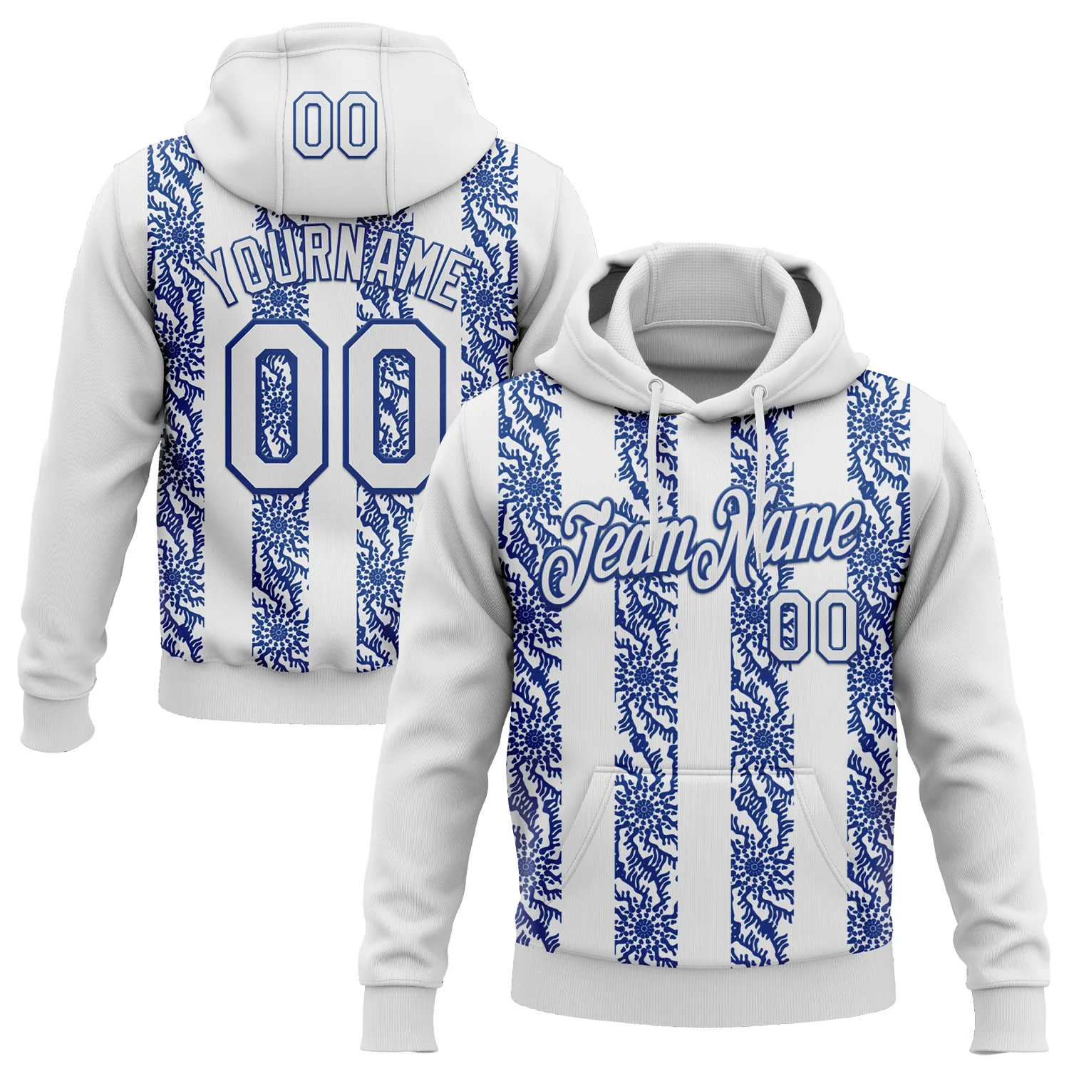 Custom Stitched White Royal 3D Pattern Design Abstract Shape Sports Pullover Sweatshirt Hoodie