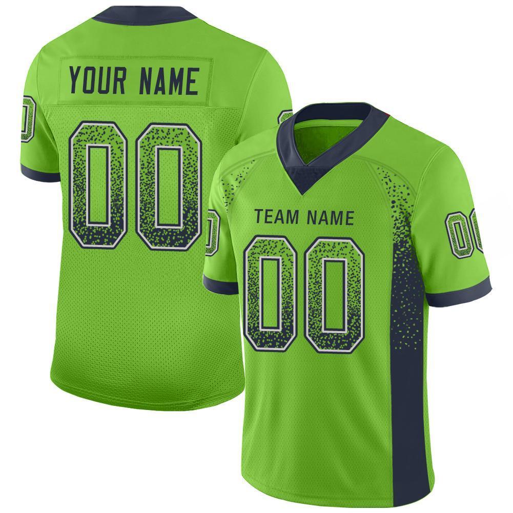 Custom Neon Green Navy-Gray Drift Fashion Football Jersey