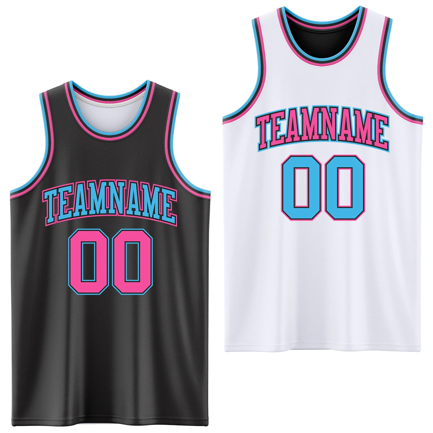 Custom Reversible Black Pink-Sky Blue Double Side Sublimation Basketball Suit Jersey