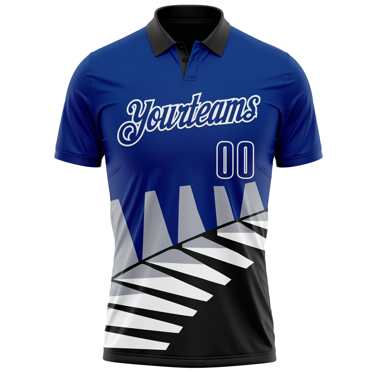 Custom Royal Black Gray-White 3D Pattern Design Geometric Shapes Performance Polo Shirt