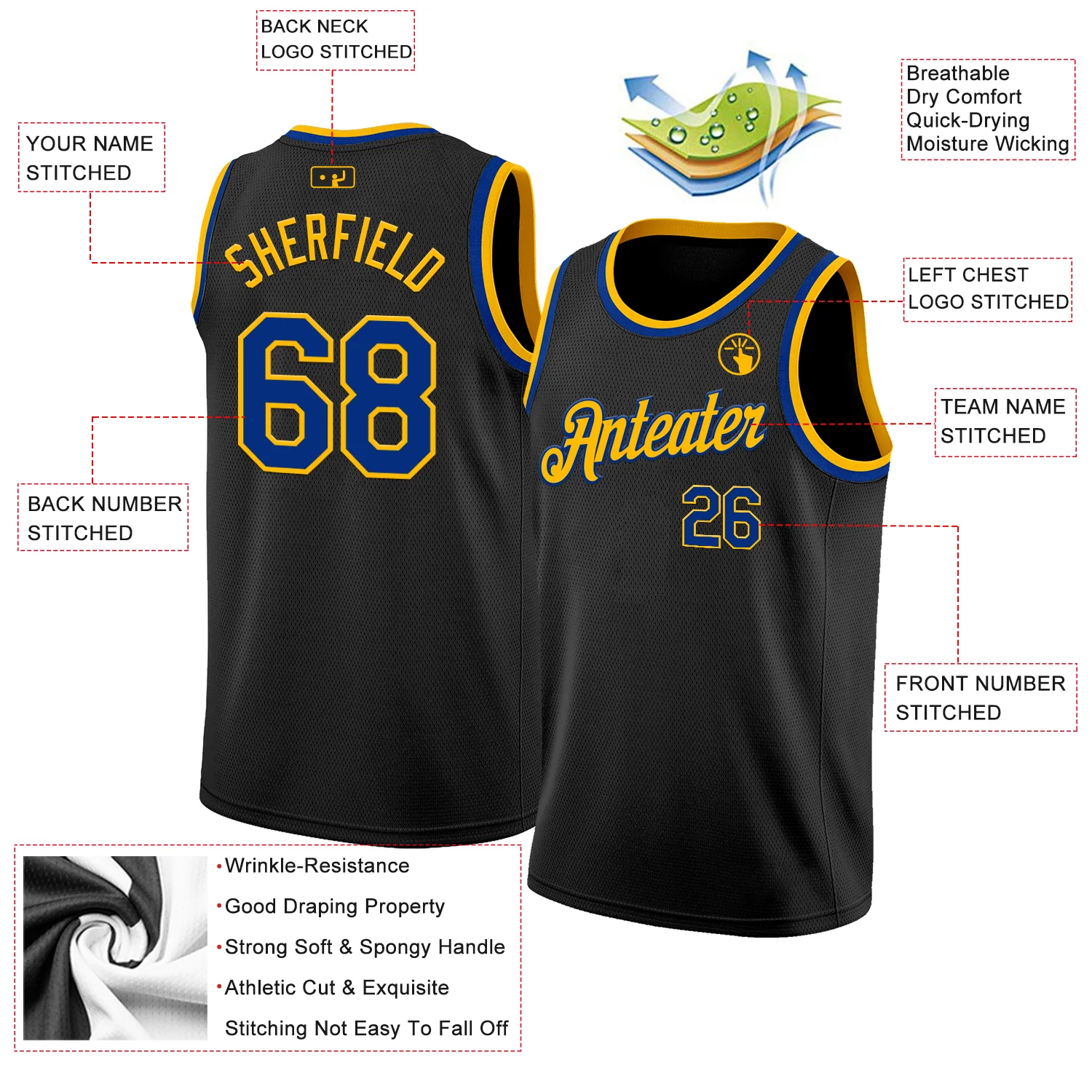 Custom Black Royal-Gold Authentic Basketball Jersey