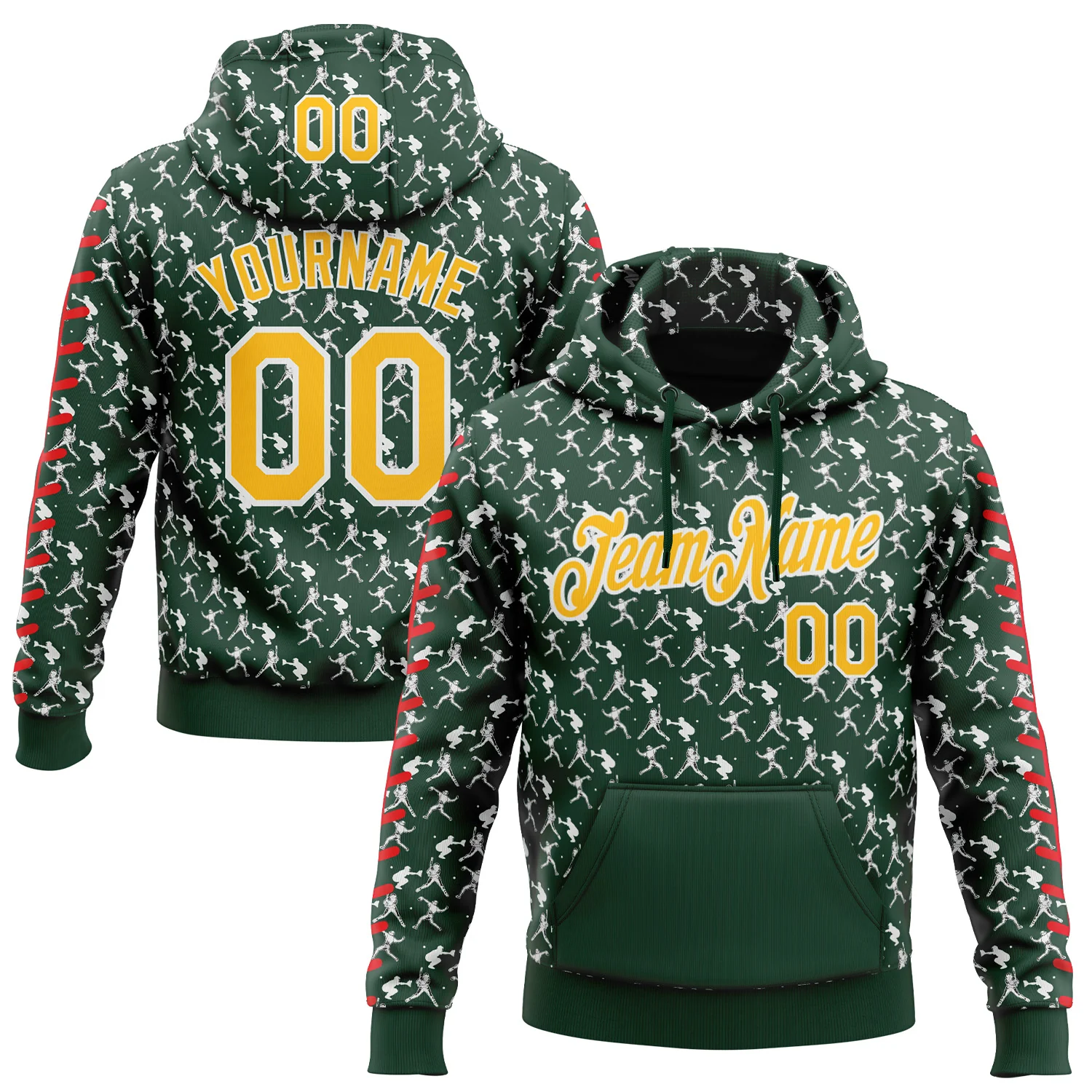 Custom Stitched Green Gold Red-White 3D Pattern Design Baseball Game Day Green Bay Inspired Sports Pullover Sweatshirt Hoodie