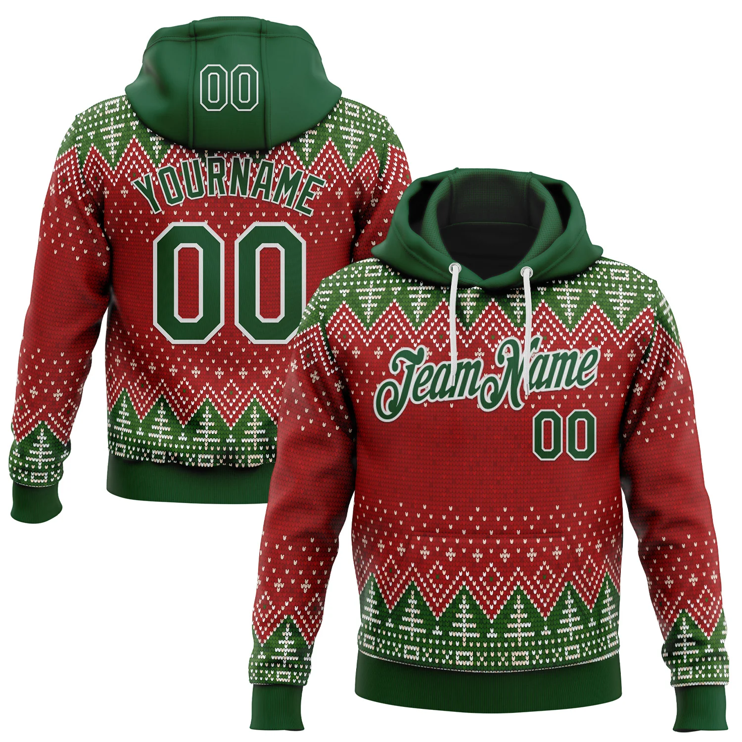 Custom Stitched Red Green-White 3D Christmas Ugly Sweater Sports Pullover Sweatshirt Hoodie