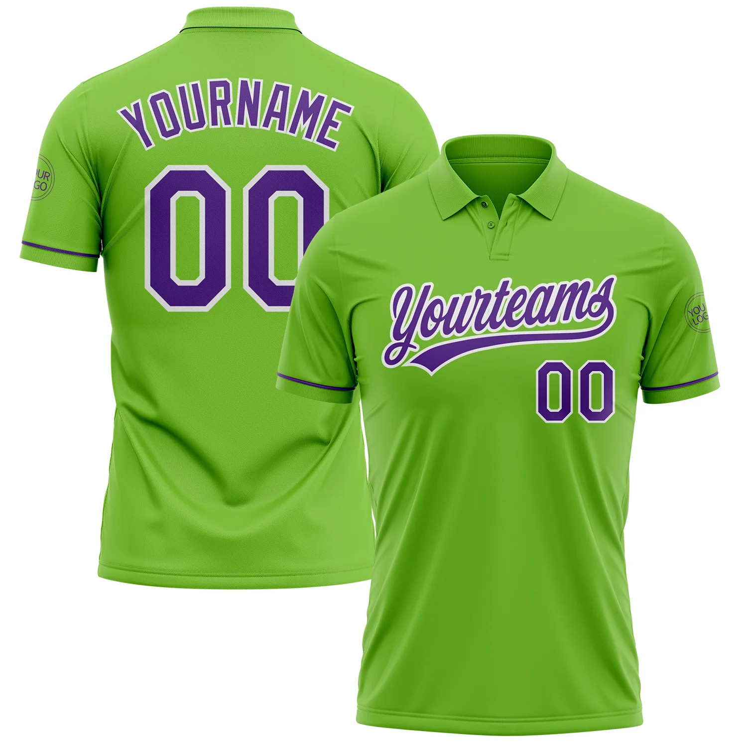 Custom Neon Green Purple-White Performance Vapor Golf Polo Shirt