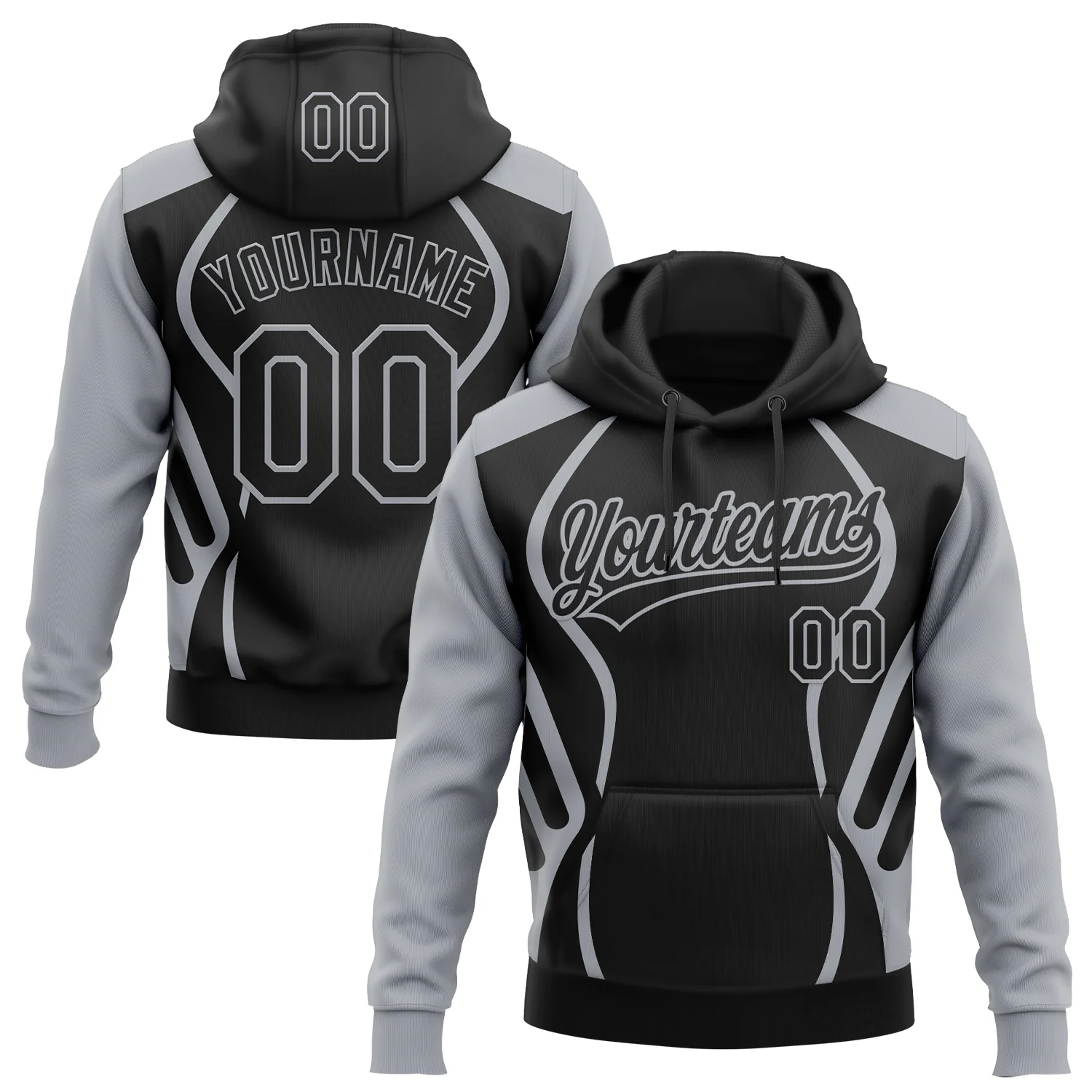 Custom Stitched Black Gray 3D Pattern Design E-sports Pullover Sweatshirt Hoodie