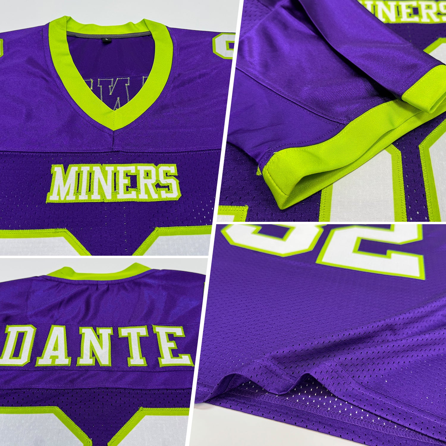 Custom Purple White-Neon Green Mesh Authentic Football Jersey