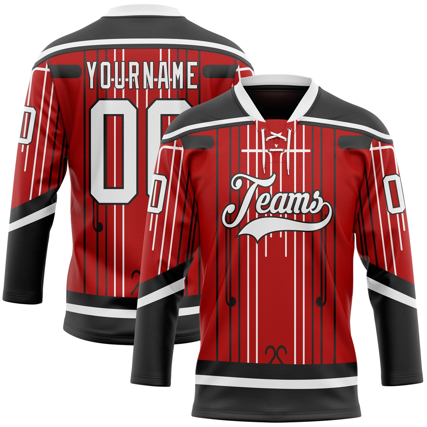 Custom Red White-Black 3D Pattern Abstract Carolina Inspired Line Hockey Lace Neck Jersey