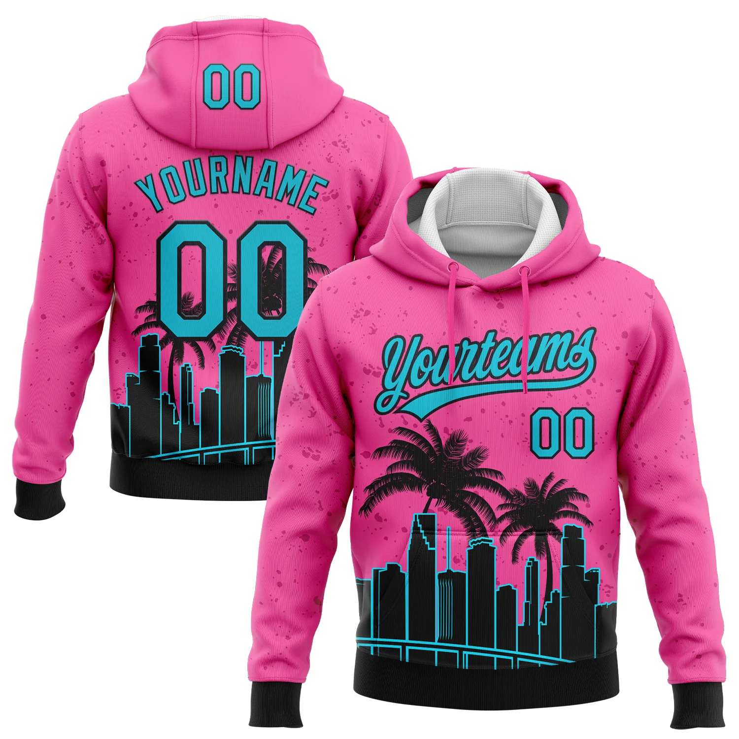 Custom Stitched Pink Sky Blue-Black 3D Miami Palm Trees City Edition Sports Pullover Sweatshirt Hoodie