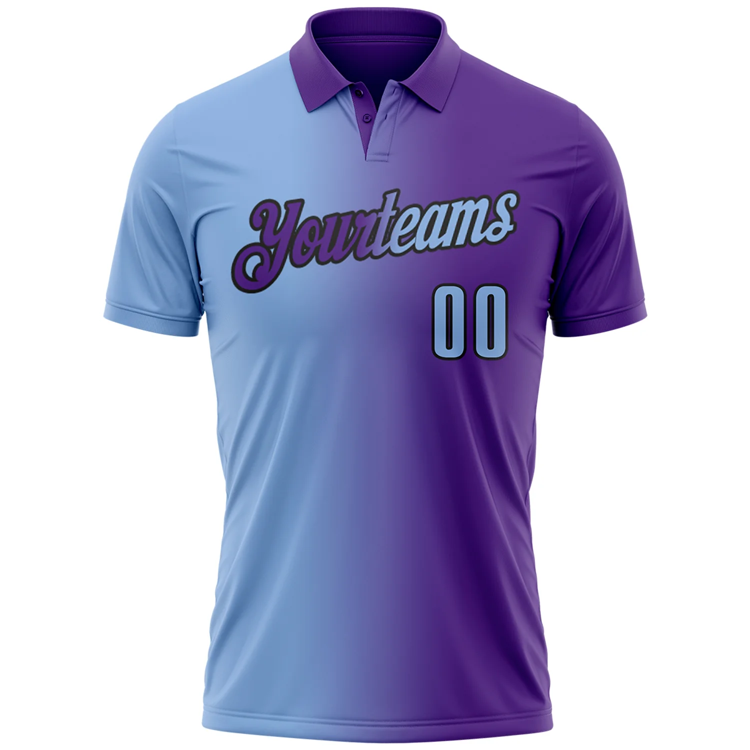 Custom Purple Light Blue-Black 3D Gradient Fashion Performance Polo Shirt
