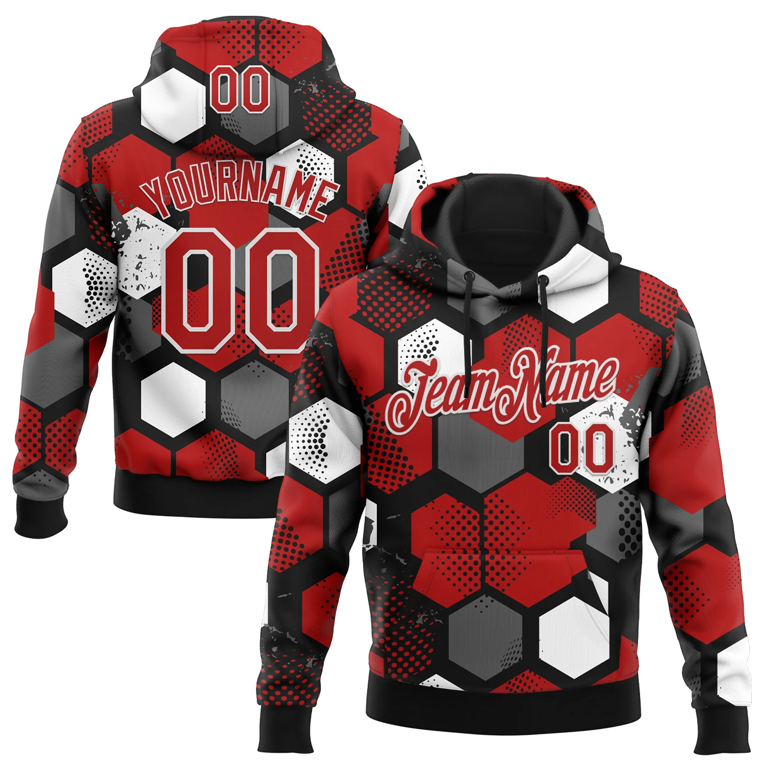 Custom Stitched Black Red-White 3D Pattern Design Geometric Shape Sports Pullover Sweatshirt Hoodie
