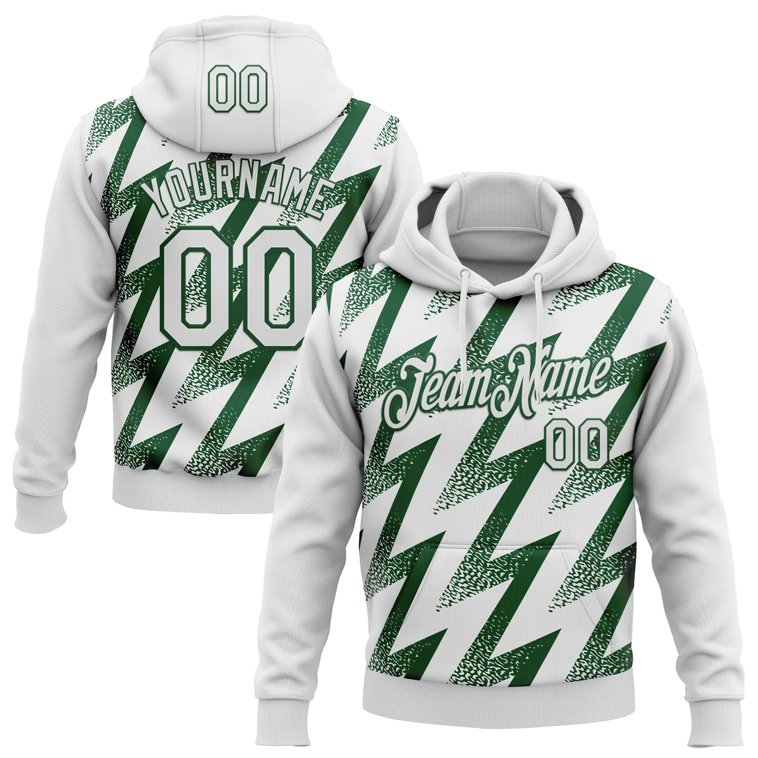 Custom Stitched White Green 3D Pattern Design Zigzag Shape Sports Pullover Sweatshirt Hoodie