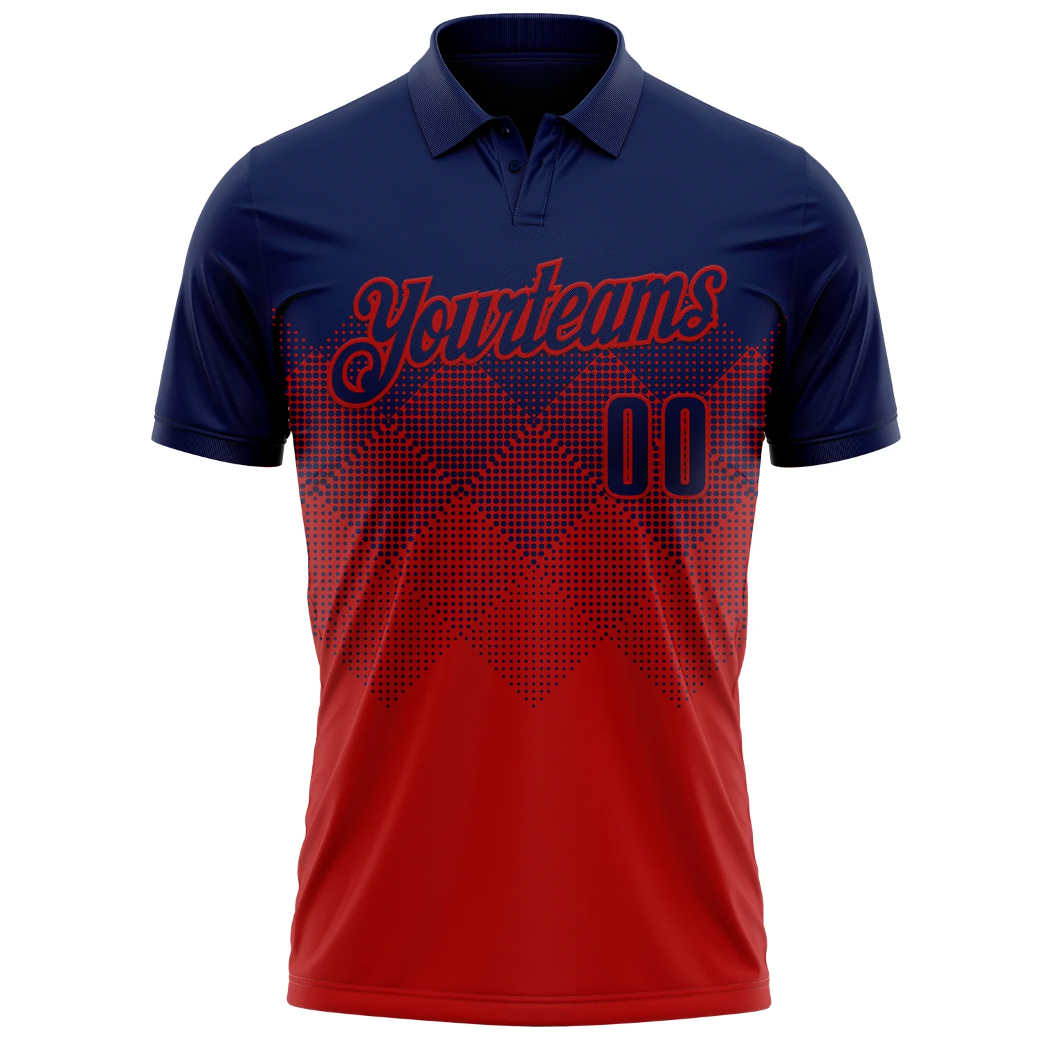 Custom Navy Red 3D Gradient Square Shape Performance Polo Shirt