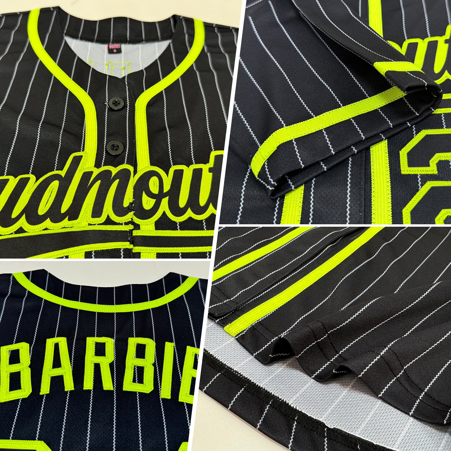 Custom Black White Pinstripe Black-Neon Green Authentic Baseball Jersey