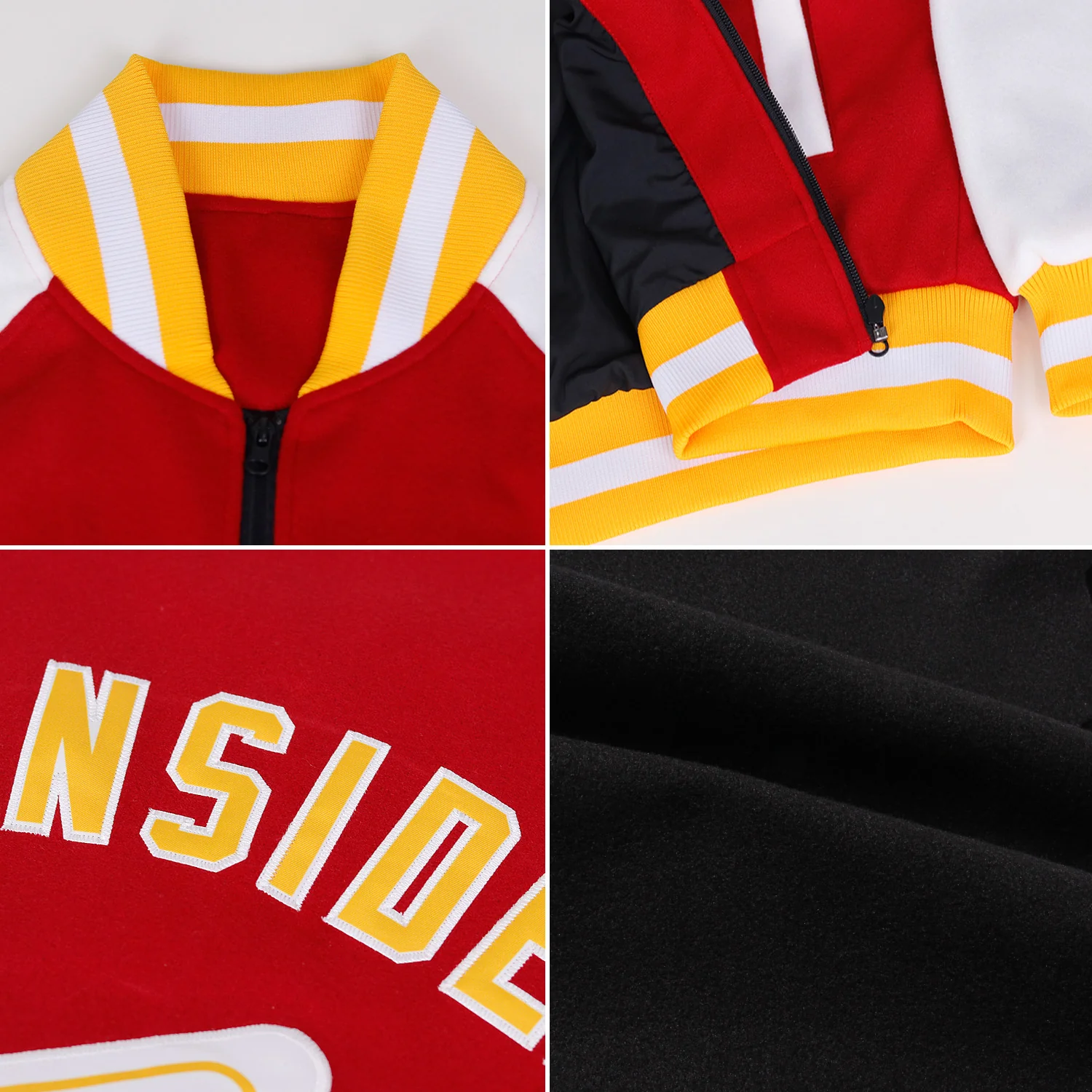 Custom Black Royal-Yellow Bomber Varsity Letterman Zipper Jacket