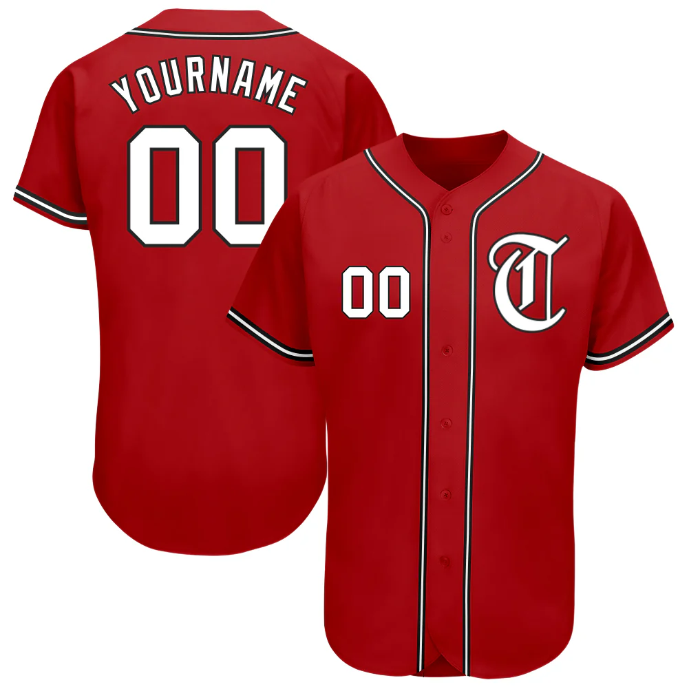 Custom Red White-Black Authentic Baseball Jersey