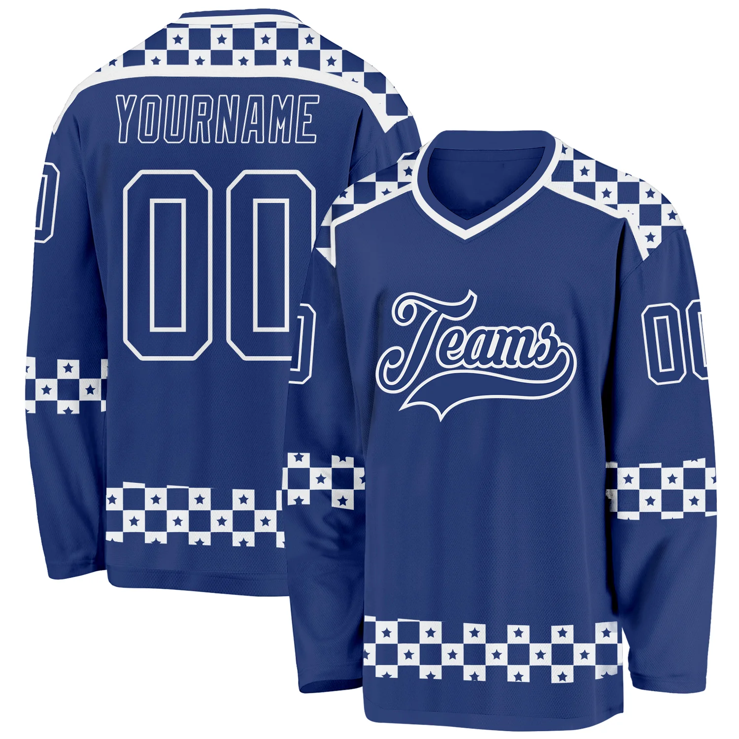 Custom Royal White 3D Pattern Plaid Hockey Jersey