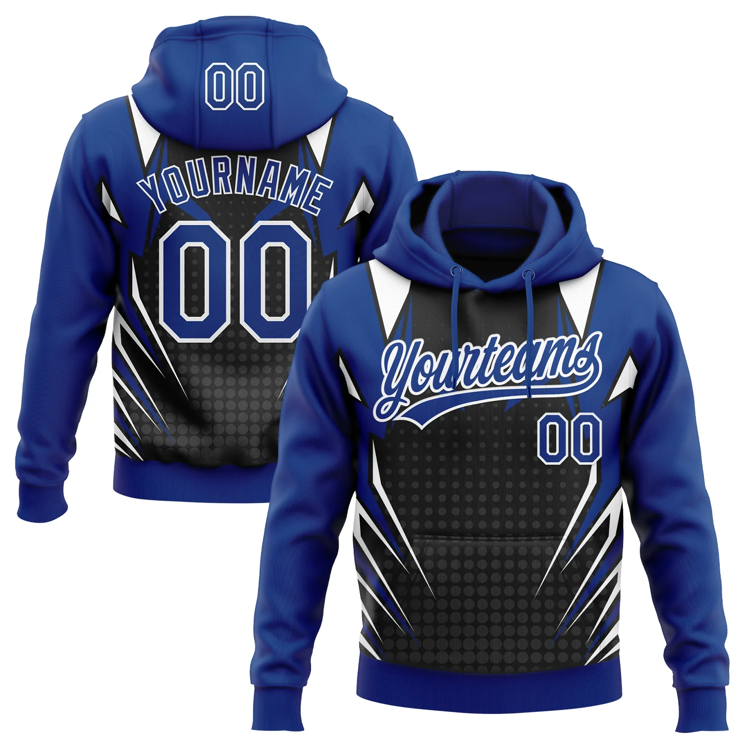 Custom Stitched Royal Black-White 3D Pattern Design E-sports Pullover Sweatshirt Hoodie